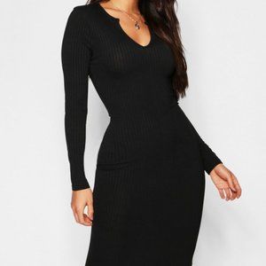 NWT BOOHOO Jumbo Rib Notch Neck Midi Dress